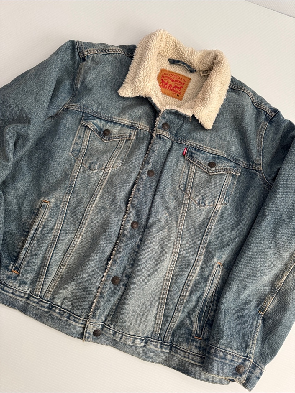 Levi's Light Blue Denim Jacket with Cream Sherpa Collar